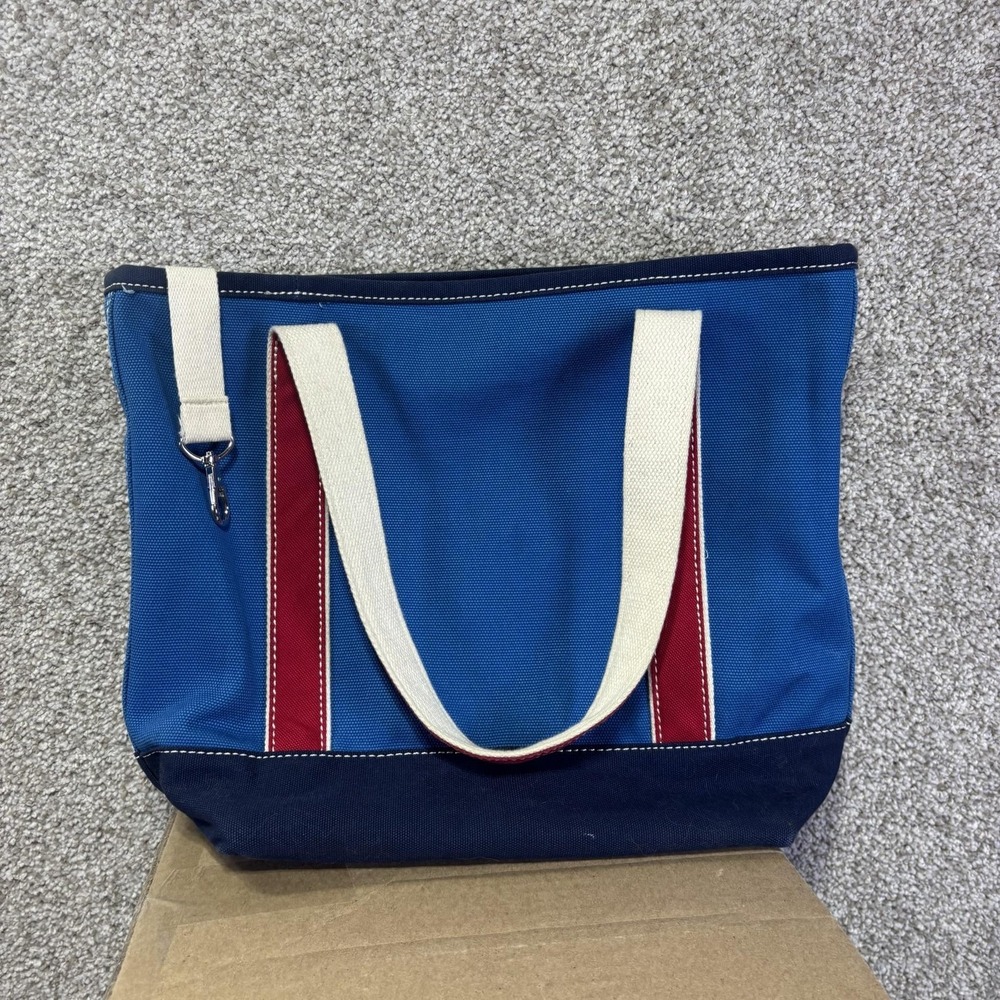 Lands' End Tote Bag Womens Medium Blue Canvas Colorblock Shoulder Handbag - Picture 5 of 7